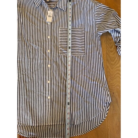 New LOFT Gray/White Striped Everyday Oversized Pocket Shirt Womens Size Large - Picture 9 of 9